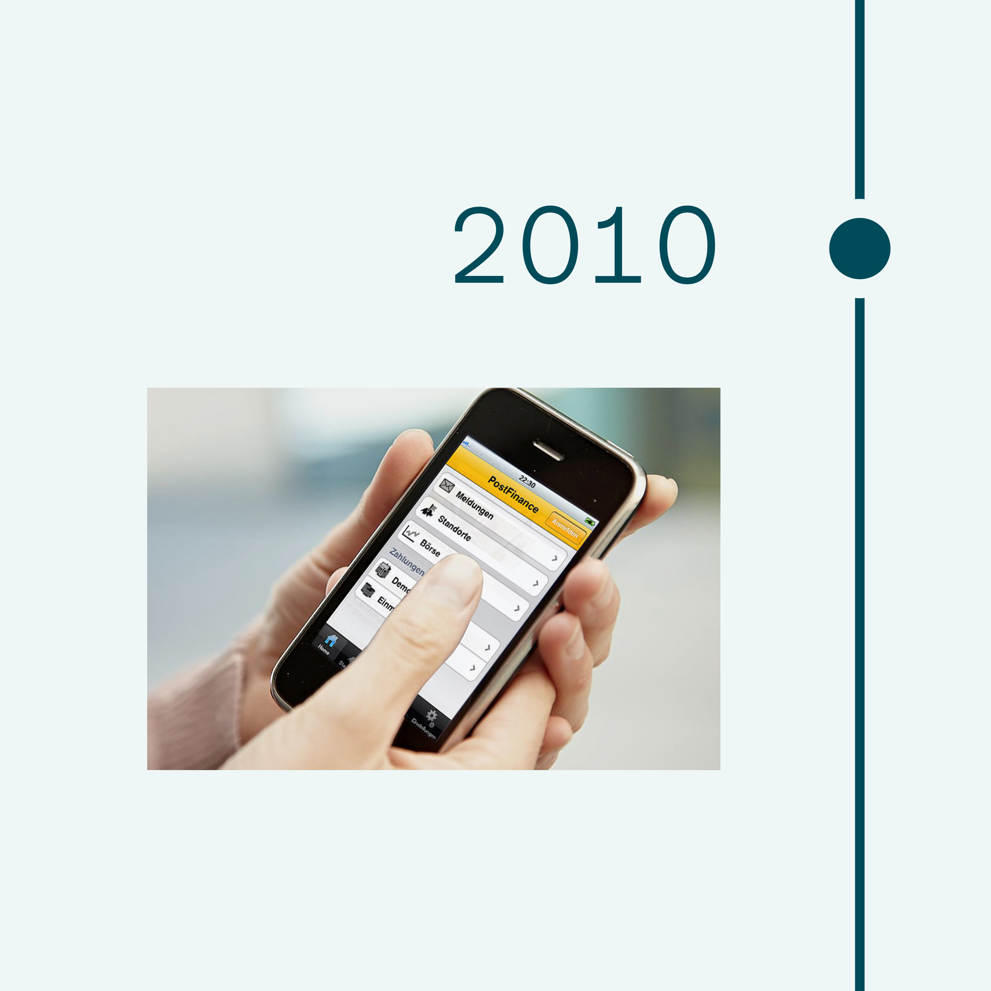 2010. Picture of an iPhone with the PostFinance App open