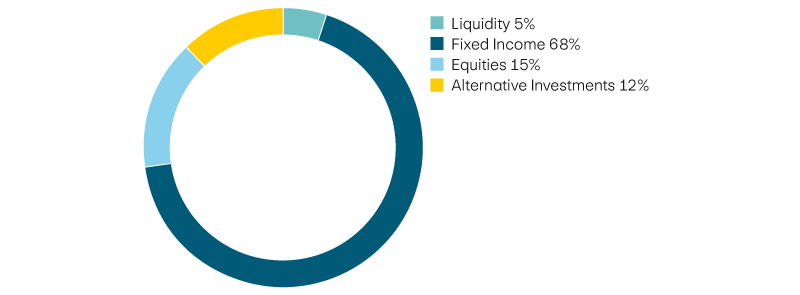 Liquidity 5%, income 68%, equities 15%, alternative investments 12%
